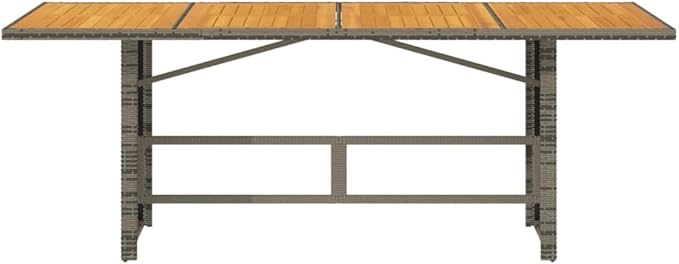 vidaXL Patio Table - Acacia Wood top/Outdoor Furniture - Gray Poly Rattan - Weather 74.8"x31.5"x29.5"