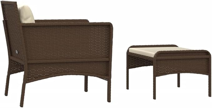 2-Piece Patio Lounge Set with Cushions Brown Poly Rattan Outdoor Furniture Set for Garden Balcony Porch - Photo 5
