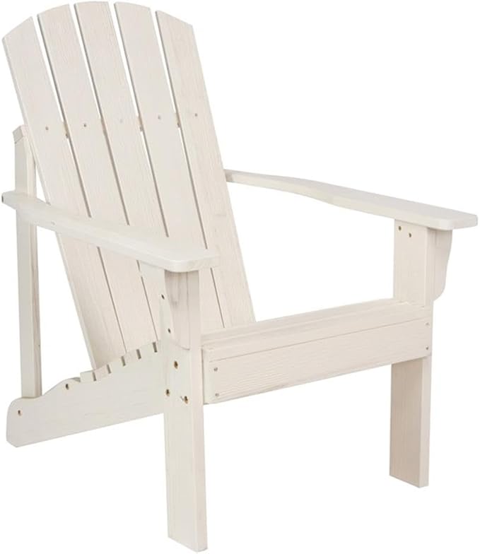 Pemberly Row Cedar Wood Adirondack Chair, White Finish, 36.25 H x 34.25 W x 26.75 D, Ergonomic Design with Contoured Seat and High Back, Outdoor Patio Seating, Weather-Resistant and Durable