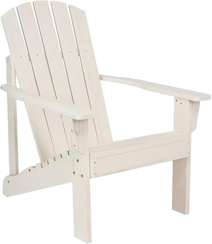 Pemberly Row Cedar Wood Adirondack Chair, White Finish, 36.25 H x 34.25 W x 26.75 D, Ergonomic Design with Contoured Seat and High Back, Outdoor Patio Seating, Weather-Resistant and Durable