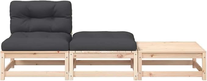 Modular Garden Armless Sofa with Adjustable Design and Removable Cushions for Outdoor Patio Seating in Rustic Pine Wood Finish