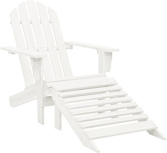 Patio Chair with Ottoman Solid Hardwood and Pinewood Lounge Chair White Outdoor Furniture for Garden, Backyard, Reading