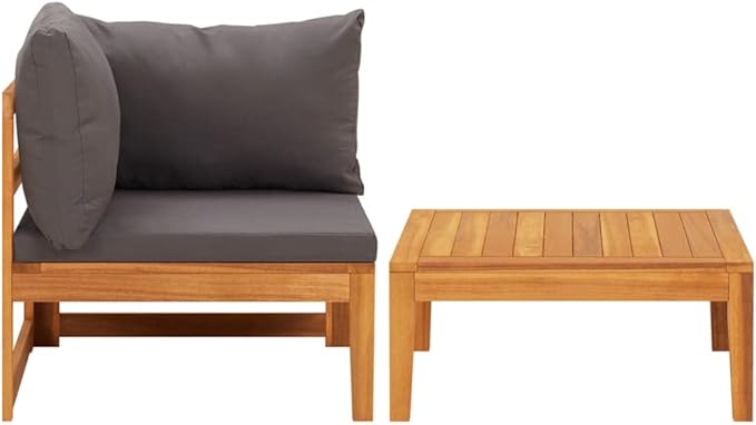 2 Piece Patio Lounge Set with Dark Gray Cushions, Modern Patio Furniture, Mid Century Modern Patio Furniture - Photo 2
