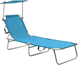 Folding Blue Aluminum Sun Lounger 73.6x22.6x10.6 in, Adjustable Backrest, UV-Resistant 600D Fabric - Photo 1