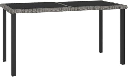 Outdoor Dining Table for Patio Garden, 55-inch Rectangular Poly Rattan Table with Tempered Glass Top, Weather-Resistant Table for 6 People, Grey
