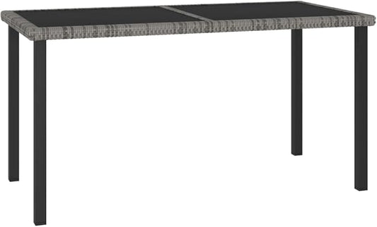 Outdoor Dining Table for Patio Garden, 55-inch Rectangular Poly Rattan Table with Tempered Glass Top, Weather-Resistant Table for 6 People, Grey