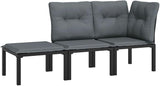 3-Piece Garden Lounge Set Black and Grey Modular Outdoor Furniture with Weather-Resistant Cushions for Patio Balcony - Photo 3