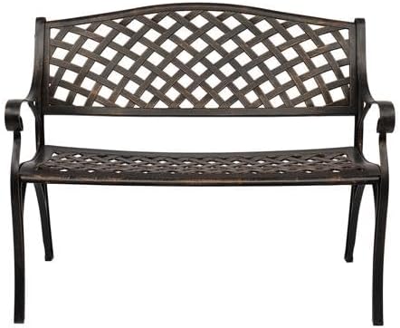 40.5" Outdoor Garden Bench, Patio Furniture Cast Aluminum Bench with Mesh Backrest - Photo 1