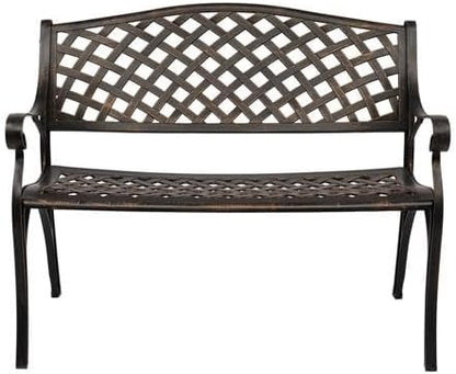 40.5" Outdoor Garden Bench, Patio Furniture Cast Aluminum Bench with Mesh Backrest, Weather Proof 2-Person Outdoor Loveseat with Anti-Rust for Park, Porch, Pool, Backyard