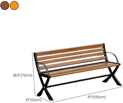 LITFAD Outdoor Bench Modern Park Bench with Corrosion Resistant Metal Frame, Red Brown Wooden Seating with Backrest, Garden Bench for Patio, Lawn, Yard, Porch - Type C, 47" L x 21" W x 28" H