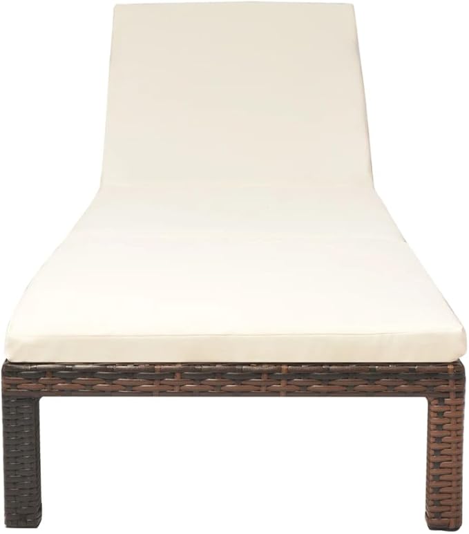 Brown PE Rattan Sunlounger 23.6x76.8x8.7 in, Adjustable Backrest Outdoor Chaise Lounge Chair, Powder-Coated Steel Frame, Comfy Cushion for Patio Pool Garden and Balcony