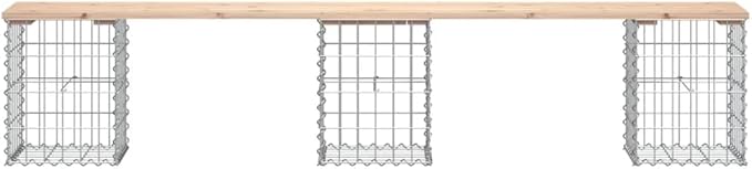Solid Pine Wood Garden Bench with Chic Gabion Base for Outdoor Seating - Photo 4