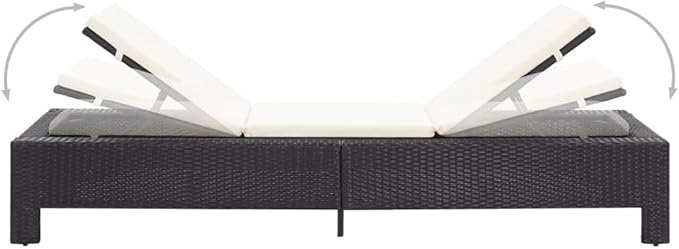 Outdoor Sunbed with Adjustable Backrest, Black PE Rattan Sun Lounger and Cream White Cushion for Patio, Poolside, Garden, Durable Weather-Resistant Chaise Lounge for Relaxing