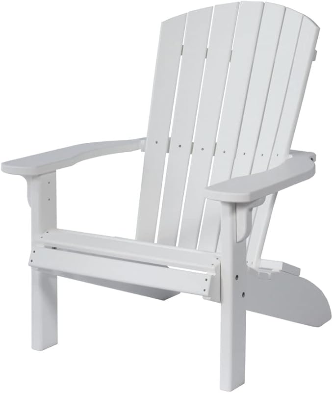 Leisure Lawns Poly Plastic Fanback Adirondack Chair, Outdoor Patio Chair - Amish Made in USA (White)