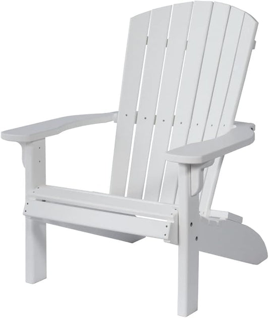 Leisure Lawns Poly Plastic Fanback Adirondack Chair, Outdoor Patio Chair - Amish Made in USA (White)