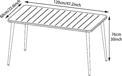 Modern Patio Table for 4-6 People Metal Dining Table for Outdoor&Indoor Office Computer Meeting Desk Home Cafe Table Lawn Backyard Balcony Kitchen Office 47.2" Lx23.6 Wx30 H… (White)