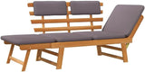 Outdoor Sun Bed with Brown Frame and Dark Grey Cushion, Solid Acacia Wood Daybed for Patio and Garden - Photo 5