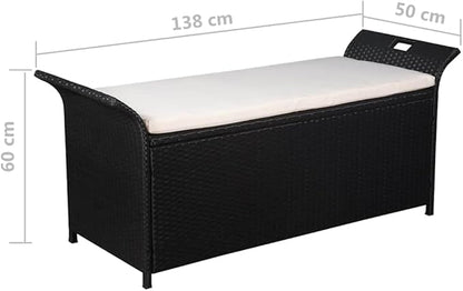 Garden Bench Deck Bench Storage Bench with Cushion 54.3" Poly Rattan Black
