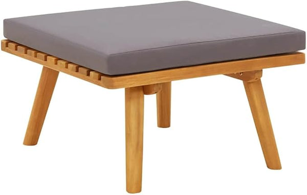 Solid Acacia Wood Outdoor Footstool with Weather-Resistant Cushion, Natural and Dark Grey, 4-Piece Set for Patio, Garden - Photo 1