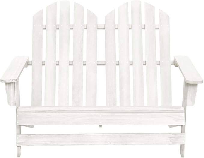 2-Seater Adirondack Chair Solid Fir Wood Outdoor Patio Furniture White 47" Wide Ergonomic Design for Backyard, Lawn - Photo 3