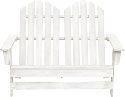 2-Seater Adirondack Chair Solid Fir Wood Outdoor Patio Furniture White 47" Wide Ergonomic Design for Backyard, Lawn, Porch