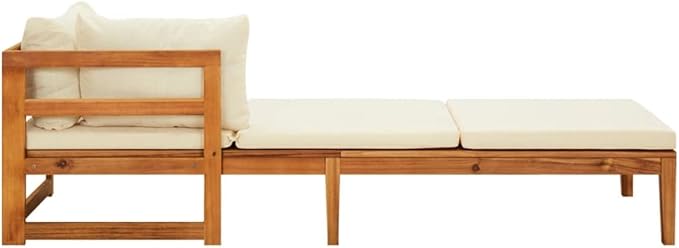 Sun Lounger with 1 Armrest Cream White,Lounge Chair Wooden,Sun Chair,Long Chairs for Outside,Pool Chaise Lounge Chair,Modern Patio Furniture,for Patio,Porch,Deck,Solid Acacia Wood