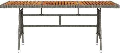 vidaXL Patio Table, Outdoor Dining Table, Solid Acacia Wood Top, Robust Steel Frame, PE Rattan Construction, Weather-Resistant, Gray, Rectangular (63"" x 27.6"" x 28.3""), Grey, 318697