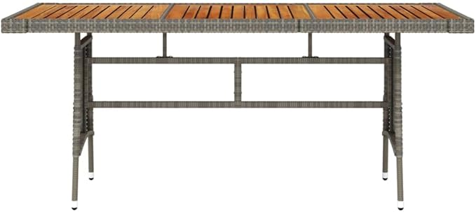 vidaXL Patio Table, Outdoor Dining Table, Solid Acacia Wood Top, Robust Steel Frame, PE Rattan Construction, Weather-Resistant, Gray, Rectangular (63" x 27.6" x 28.3")