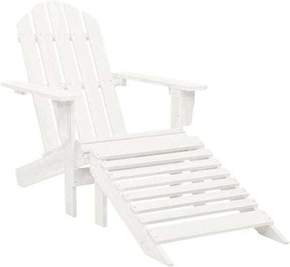 White Solid Fir Wood Large Detachable Garden Chair Set with Ottoman and Table for Outdoor Patio Relaxation
