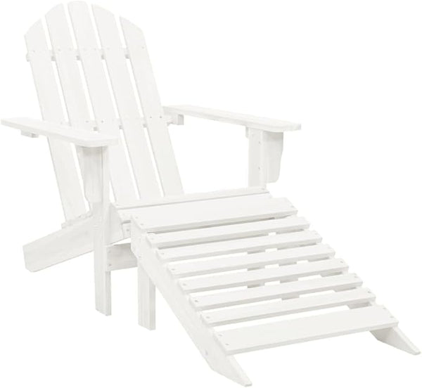 Hardwood Outdoor Lounge Chair with Ottoman White Rectangular Weather-Resistant Patio Garden Balcony Chair for Relaxing Reading Sunroom
