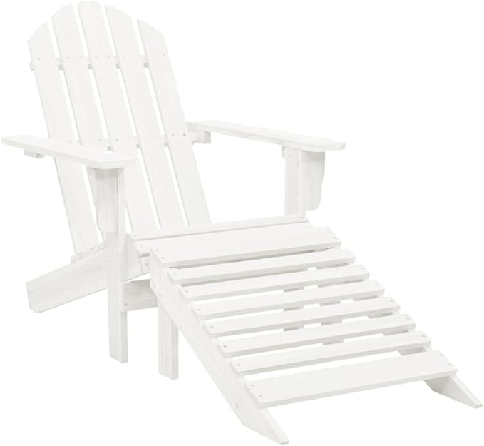 White Hardwood Standard Durable Garden Chair with Ottoman, 4-Piece Set for Outdoor Patio, Lounge Chair and Ottoman for Relaxing in Gardens, Balconies, or Sunrooms,