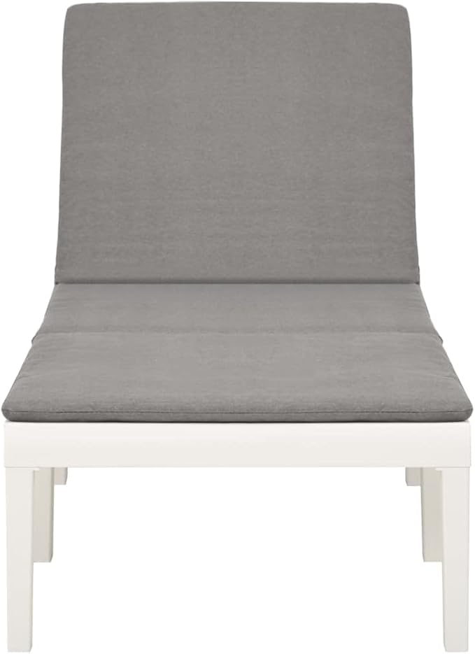 Sun Lounger with Cushion Plastic White Chaise Lounge Outdoor Chaise Lounge for Yard Poolside - Photo 4