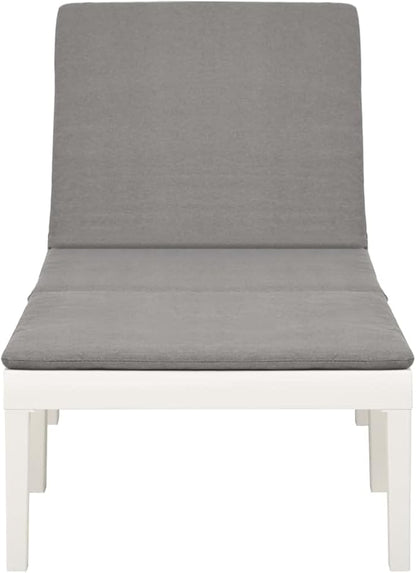 Sun Lounger with Cushion Plastic White Chaise Lounge Outdoor Chaise Lounge for Yard Poolside
