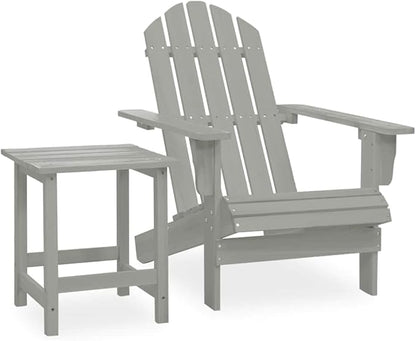 Grey Solid Fir Wood Large Ergonomic Garden Chair and Table Combo for Outdoor Relaxation, Weather-Resistant Durable Furniture with Smooth Matte Finish