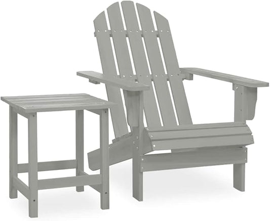 Adirondack Chair with Side Table, Ergonomic Solid Fir Wood Outdoor Patio Chair, Weather-Resistant Matte Grey Finish for Garden, Deck, and Backyard Relaxation