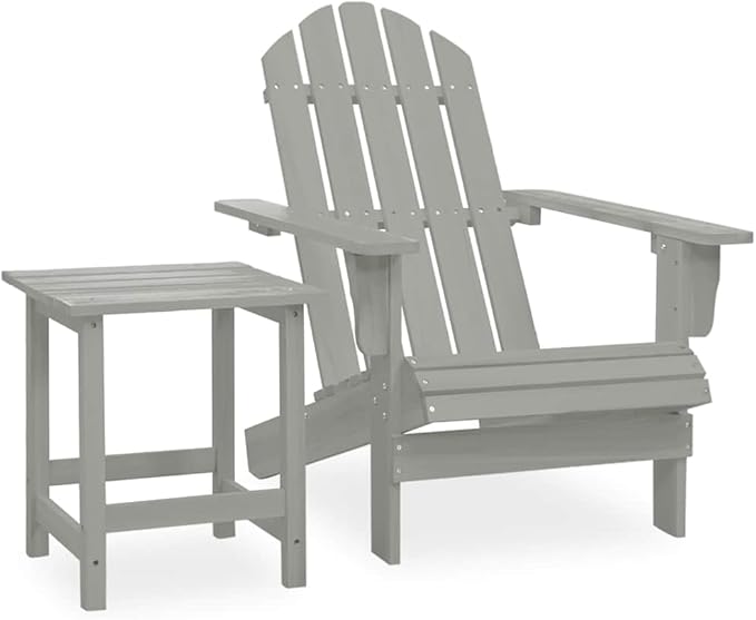 Grey Solid Fir Wood Large Ergonomic Garden Chair and Table Combo with Smooth Matte Finish for Outdoor Relaxation Patio - Photo 1