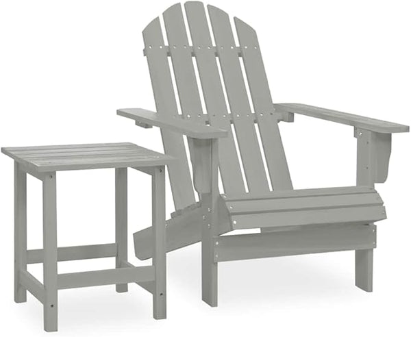 Grey Solid Fir Wood Large Ergonomic Garden Chair and Table Combo with Smooth Matte Finish for Outdoor Relaxation Patio - Photo 1