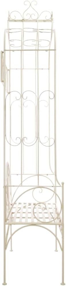 Antique White Wrought Iron Garden Bench for Backyard, Traditional Style Outdoor Seating, Comfortable 2-Person Standard Bench