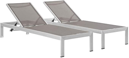Modway Shore Aluminum Textilene® Mesh Outdoor Patio Two Poolside Chaise Lounge Chairs in Silver Gray