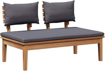 Brown Solid Teak Wood Garden Bench Set 2 pcs Modern Outdoor Furniture for Patio Terrace with Rustic Farmhouse Style Durable Weather-Resistant Assembly Required