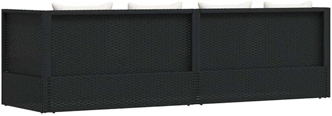 Outdoor Sunbed Garden Daybed with Cushions, Weather-Resistant PE Rattan Patio Lounger, Powder-Coated Steel Frame, Black - Photo 7
