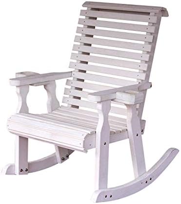 Amish Heavy Duty 600 Lb Roll Back Pressure Treated Rocking Chair with Cupholders (Semi-Solid White Stain)