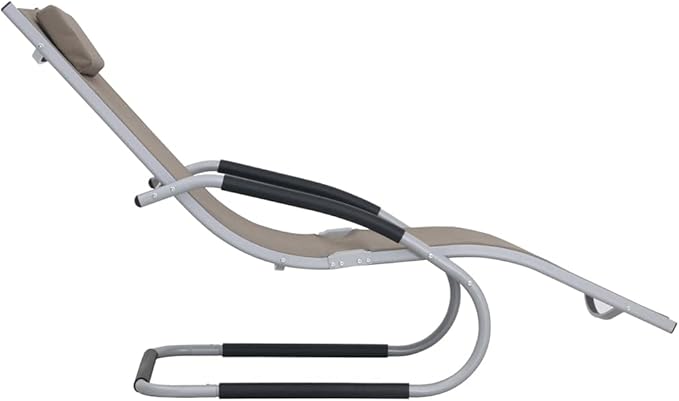 Taupe Aluminum Textilene Outdoor Chaise Lounge with Pillow 59.8"x24.4" Ergonomic Curved Sun Lounger Weatherproof for - Photo 4