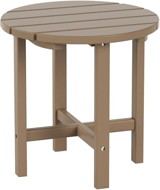 Costaelm Round Outdoor Side Tables, Adirondack Patio Tables for Outside, HDPE Patio End Table Weather Resistant, Balcony Table for Pool, Seaside, Backyard, Porch, Indoor Companion, Weathered Wood