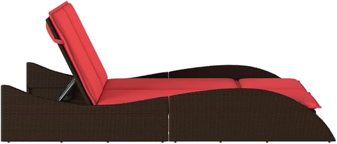 Adjustable Sun Lounger with Thick Cushions, Outdoor Chaise Lounge in Brown PE Rattan, 44.9"x80.7"x28.7" - Photo 5