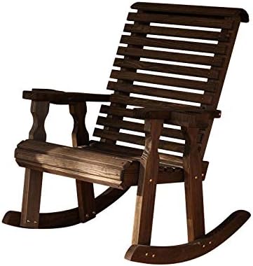 Amish Heavy Duty 600 Lb Roll Back Pressure Treated Rocking Chair with Cupholders (Dark Walnut Stain)