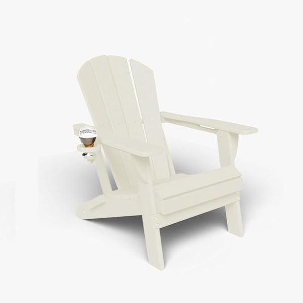 Folding Adirondack Chair with Cup Holders, HDPE Plastic Outdoor Chairs, Weather Resistant, Real Wood Look for Patio - Photo 1