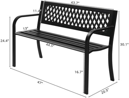 Patio Outdoor Park Loveseat Bench for Garden Porch Deck Made Cast Iron Anti-Rust Aluminum Metal, 2-3 Seater (47 Inch Cross Back Metal Bench)