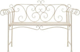 Garden Bench Antique White Metal 52 in Width Decorative Inlays, Sturdy Metal Garden Bench with Vintage Scroll Design - Photo 3