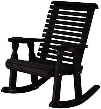 Amish Heavy Duty 600 Lb Roll Back Pressure Treated Rocking Chair with Cupholders (Semi-Solid Black Stain)